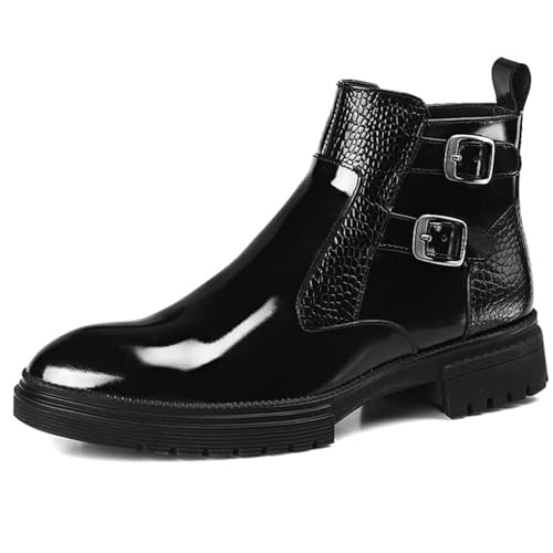 Bottes tendance pour homme en cuir verni à talon bloc