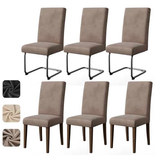 Roerf Housse de Chaise élastique Velours 6 Pièces Camel