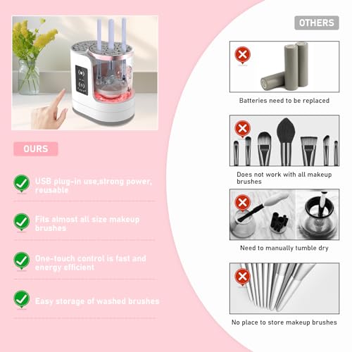 FormiPow Limpiador eléctrico de pinceles de maquillaje, 3 en 1 limpiador brochas Automatico para Mayoría de, secado al aire, Limpia Brochas Maquillaje, limpiador brochas Regalos para Mujeres - imagen 6