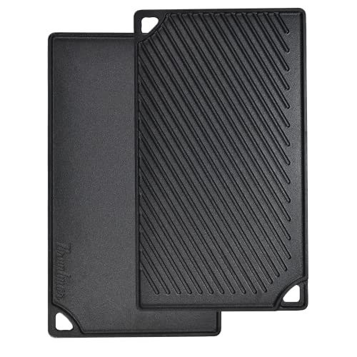 Bruntmor Reversible Grill Plate - 2-In-1 Pre-Seasoned Cast Iron Griddle Pan For Gas Stovetop - Double Sided Used On Open Fire And In Oven - Skillet Rectangle Roasting Pan - Flat Top Camping Cookware #TOP11