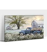 Farmhouse Old Truck Canvas Wall Art, Old Barn Pictures Wall Art, Country Antique Pickup Truck Can...