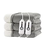 RALYSUN Electric Heated Blanket King Size 90'x100' - Dual-Sided with Microplush & Sherpa Fabric, 4 Heat Settings & 10 Hours Auto Off, Machine Washable - Light Gray