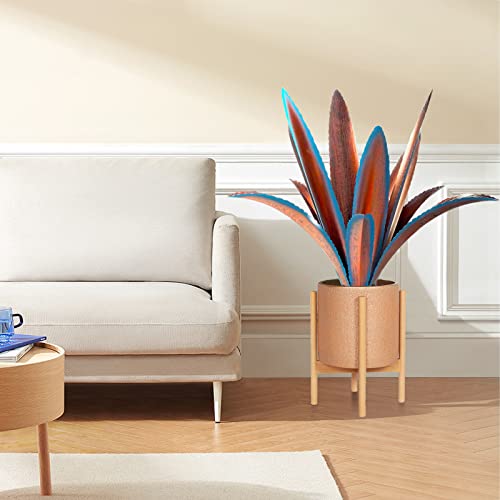 Image of TOMBABY Enlarge Thickened Wind Resistant Metal Agave Garden Art Metal Plant Country Sculpture Statue Outdoor Decoration Agave Metal Plant Courtyard Garden Lawn Ornament Gift (1, 12 Leaves Blue)