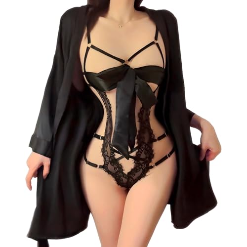 Telooco Desouses für Frauen Sexy Spitzen Dessous Set Damen Spitze Bodysuit und Bademantel Netz Nachtwäsche Transparent Desouses Damen für...