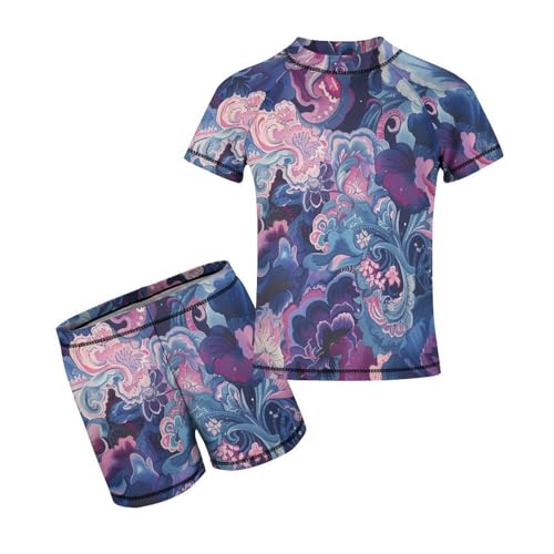 Traditional Purple Pink PaisleyChildren's Casual Swimsuit Set - Simple and Versatile6-7Y（110cm）