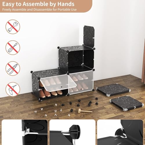 Image of LUVHOMEE Plastic Shoe Rack for Home with Door, 6-Door Shoe Storage Cabinet | 12-Shelfs for 24 Pairs | Waterproof & Portable DIY Shoe Slipper & Chappal Stand for Entryway /Bedroom (White-Y4)