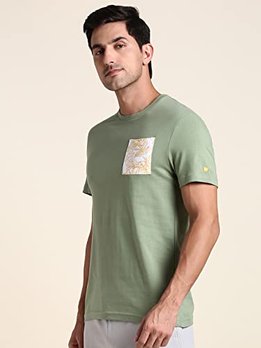 Image of Dennis Lingo Men's Poly Cotton Regular Fit Solid with Printed Patch Pocket Half Sleeve Round Neck T-Shirt