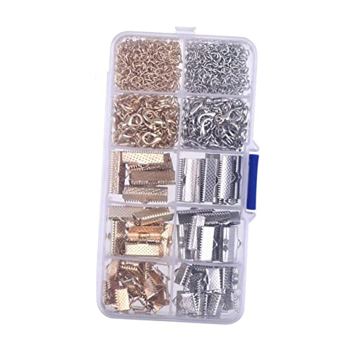 HAPINARY 370pcs DIY Jewelry Accessories Lobster Clasp Extension Chain Rope Crimp Ribbon Crimp Clamp Ends Fastener Clasps Clamps Zipper Clips