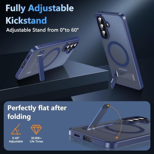 Image of Elzzi MagSafe Compatible Case for Samsung A57 Translucent Matte Bottom Kickstand Shockproof Slim Anti-Fingerprint Magnetic Hybrid Protective Cover (Navy)