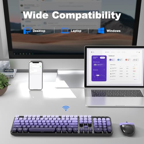 Image of MOFII Wireless Computer Keyboard and Mouse Combo, Typewriter Full Size Keyboard with Number Pad and 2 in 1 USB Connected Mouse for PC Laptop Desktop Windows 7 8 11, Black & Purple