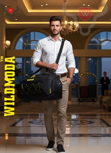Image of 50L Duffel Travel Bag with Multiple Pockets | Ideal for Gym & Outdoor Trips (Black & Yellow)