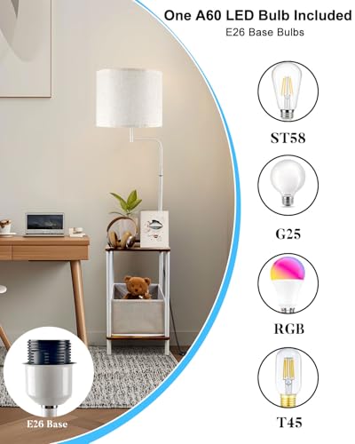 Image of Lightdot 56 inch Floor Lamp with Table & Storage Bag, Dimmable Corner End Table Lamps with 350 Rotatable Fabric Lampshade, Mid Century Floor Lamps for Living, Room Bedroom, Office, E26 Bulb Include-White