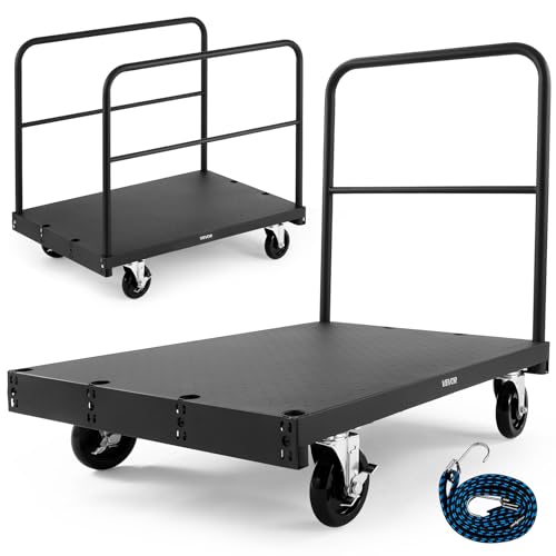 VEVOR Carro Portaplatos, Capacidad de Carga de 816 kg, 2 en 1 con Ruedas Giratorias de 360°, con 3 Pasamanos Laterales, Ayuda para Fábricas, Almacenes y Garajes, Color Negro, 914 x 610 x 878 mm