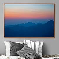 Framed Canvas Wall Art Orange Sunset Abstract Aerial Colorful Digital Art Landscape Minimalist Mountain Top Multicolor - 16x24 inches