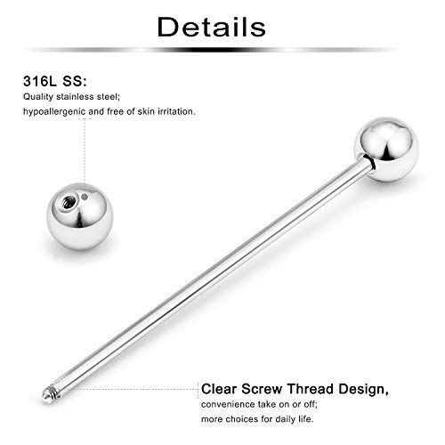 Ftovosyo 16PCS Mix Sizes Industrial Barbell Cartilage Earring Tongue Helix Nipple Barbell Surgical Steel Body Piercing Jewelry Retainer for Women Men Straight Bar Length 12-40mm2