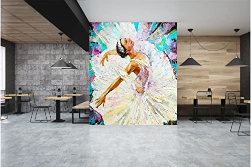 Ballerina & White Swan Wall Mural Wallpaper Wall Art Peel And Stick Vinyl Self Adhesive Wall Decor Large Wall Art Printable Wall Art 125Cm X 87Cm (49.2" X 34.2") #TOP4
