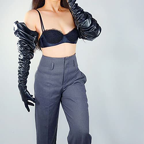 image for DooWay Fashion Super Long Leather Gloves Touchscreen Ruched Sleeve Sho