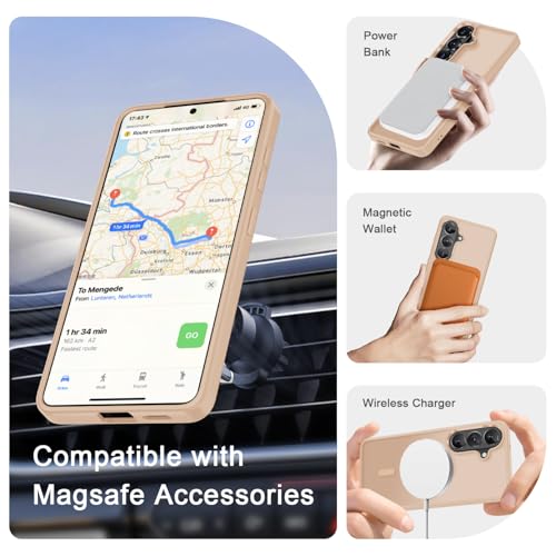Image of YENAPOON for Samsung Galaxy S26+ Plus Case, Matte Magnetic Phone Cover [with 1 Screen Protector] [Support for MagSafe] [Shockproof Military Grade Protection] Translucent Frosted Back, Coral Pink