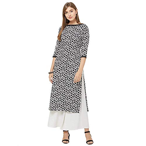 Image of GoSriKi Women's Multi-Coloured Crepe Straight Calf Length Ethnic Printed Kurti(Pack of 2)(KURTI-COMBO-104 Multi-Coloured)
