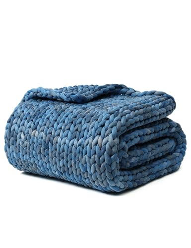 YnM Weighted Blanket, Handmade Chunky Knitted Design, Soft and Cozy, Temperature Regulating and Breathable, Machine Washable Throw for Sleep or Home Decor (Dark Blue Tie-Dyed, 60x80 Inch, 20lbs)