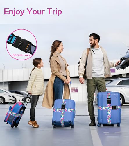 Image of Luggage Straps for Suitcases Travel Belt Luggage Band with Lock Heavy Duty Traveling Luggage Identifier Cute Women Girls Flower Unique Accesory Personalized