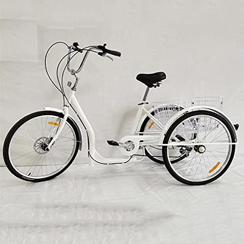 Image of Three Wheel Bike, Cruiser Bike 26 Inch 6 Speed Adult Tricycle with Shopping Basket for Recreation Shopping Picnics Exercise Men's Women's Cycling Pedalling