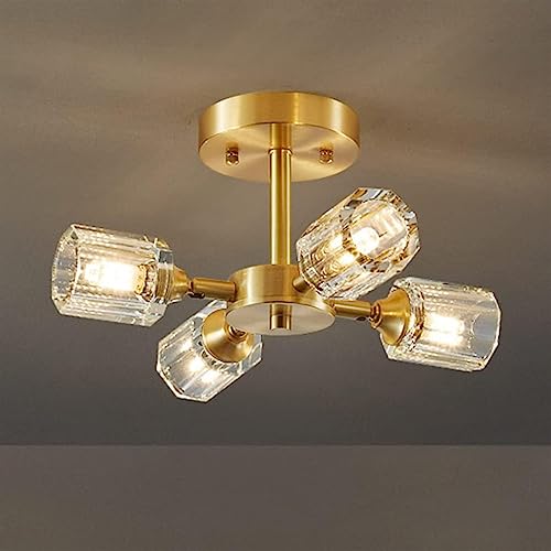 TONFON Lámpara de Techo de Cristal Moderna Cuadrada Lámpara de Techo de Montaje semiempotrado Dorado Latón Cepillado con Pantalla de Cristal Transparente Lámpara de Techo for Sala de Estar Dormitorio