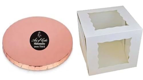 Art of cake® Masonite Cake Board & 2 Sided Window Tall Cake Box (Rose Gold, 8")
