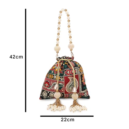 Image of LONGING TO BUY Indian Ethnic Pearls & Sequence Potli Bag for Women, Wedding Potli Bag and For Ethnic Wear