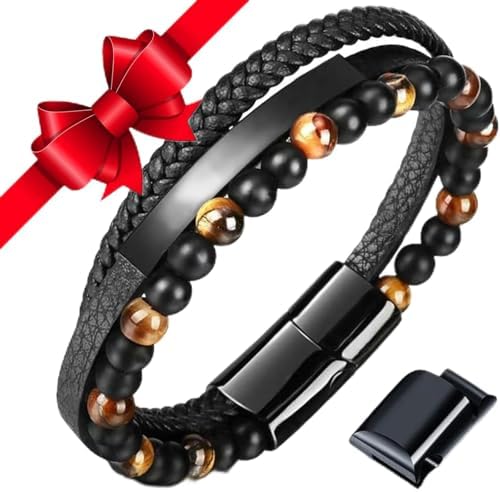 Cadeau Homme - bracelet homme，bracelet Cuir Perles，Bracelet Tripl...