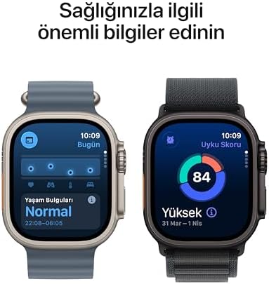 Apple Watch Ultra 3 GPS + Cellular 49 mm Koşu ve Çoklu Spor İçin Sağlam Titanyum Natürel Kasaya Sahip Üst Düzey Akıllı Saat ve Açık Mavi Alpine Loop - Orta Boy - Görsel 6