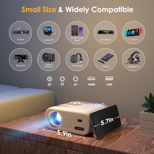 Portable Projector, YOWHICK Mini Projector for iPhone, Native 1080P HD Projector, Movie Projector Compatible with Android/iOS/Windows/TV Stick/HDMI/USB — view 6