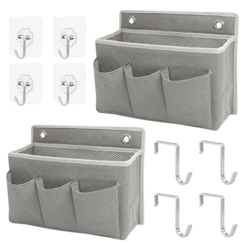 2 Pièces Organiseur Suspendu,Organisateur Mural, Panier Suspendu avec 8 Crochets, Support Suspendu avec Poches, Panier en Tissu Pliable pour le Rangement Dans la Chambre et le Camping-car (Gris)
