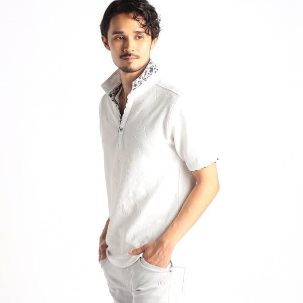 [ニコルクラブフォーメン] NICOLE SPORTS エンボスクラック柄スキッパーポロシャツ