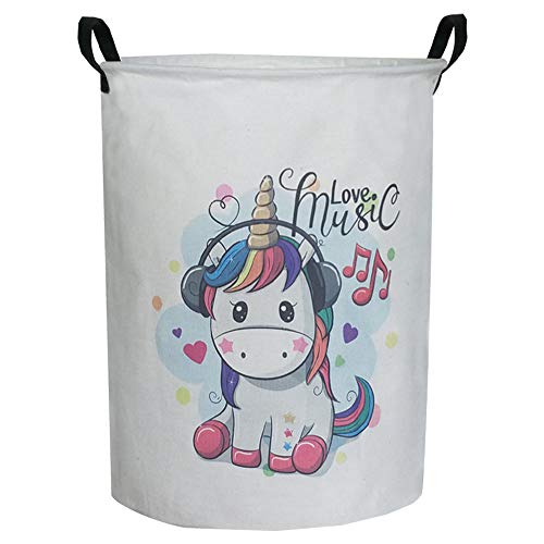 ESSME Large Storage Bin,Canvas Fabric Storage Baskets with Handles,Collaspible Laundry Hamper for Household,Gift Baskets,Toy Organizer(Cartoon Unicorn)