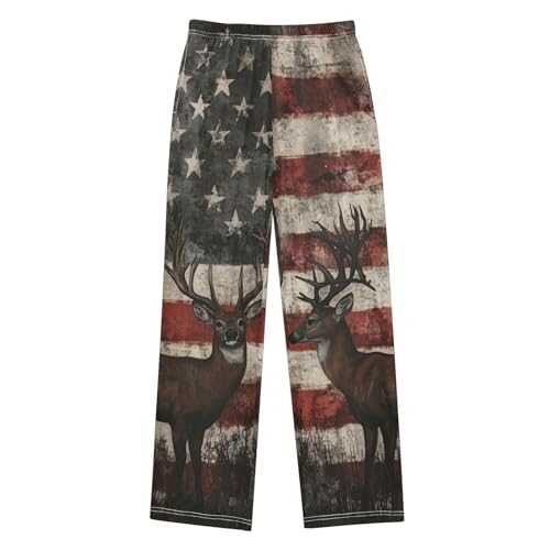Pajama Pants American Flag Deer Stripes Long Sleep Pants Lounge Bottoms