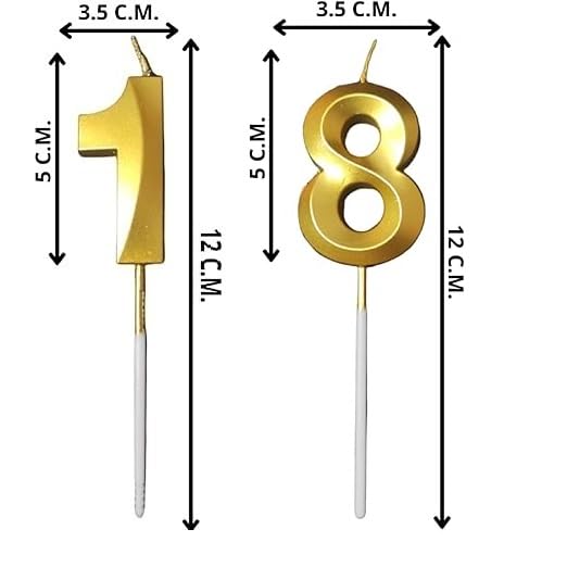 Image of ToyUniverse Number 18 Gold Candle | Eighteen Metallic Gold Candle for Eighteenth Birthday, Anniversary, Surprise Party Cake Decoration (Pack of 2)