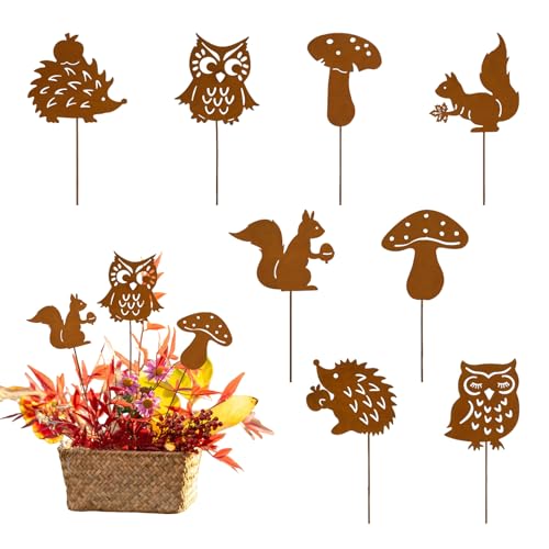 SPERMUOY Herbstdeko Outdoor Gartenstecker Rost Herbsts Deko,8er...