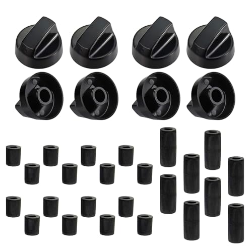Cretvestsar Lot de 8 boutons de commande universels noirs de rechange avec 24 adaptateurs, compatibles avec cuisinière à gaz, four électrique, table de...
