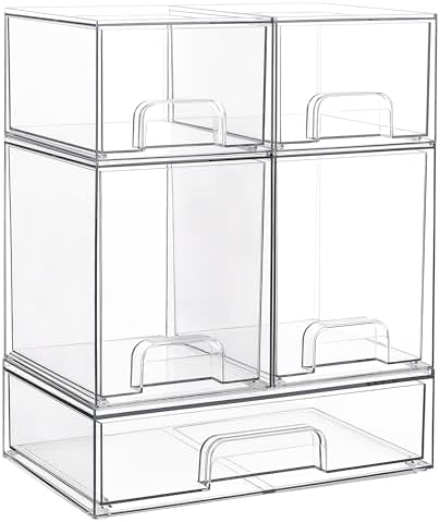Vtopmart Stackable Storage Drawers Set of 5, Clear Plastic Organi...