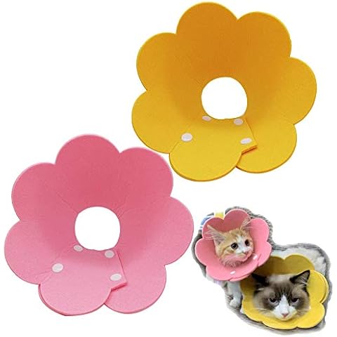 Lanyihome Cat Recovery Collar - Cute Flower Neck Cat Cones After Surgery, Adjustable Cat E Collar, Surgery Recovery Elizabethan Collars for Kitten Cats Puppy Rabbits M Size (2pcs) Cover