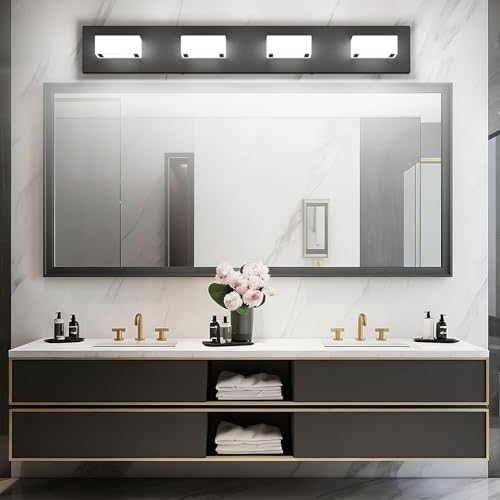 Image of Ralbay Black Bathroom Vanity Lights 30inch Metal Acrylic LED Modern Bathroom Wall Lighting Fixtures Over Mirror Matte Black (White Light 6000K, Non-dimmable)