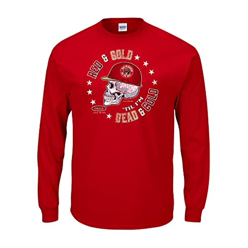 Smack Apparel San Francisco Football Fans. Red & Gold Til I'm Dead and Cold Red T-Shirt (Sm-5X) (Long Sleeve, 3XL)