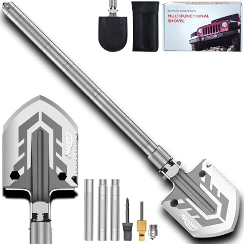 Questa pala da campeggio multifunzionale ha una varietà di accessori multifunzionali, come apribottiglie, acciarino, cacciavite, fischietto di sopravvivenza, ecc. e può essere trasformato in una pala, zappa o gancio secondo necessità. È il tuo kit di attrezzi multifunzione all'aperto quando sei in campeggio all'aperto.