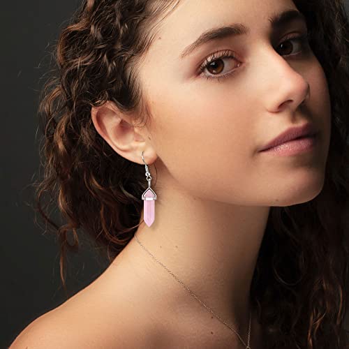 Jovivi 3Pairs Healing Crystal Hexagonal Points Drop Dangle Earrings Set Natural Amethyst Rose Quartz Clear Quartz Stone Earrings For Women Girls Chakra Gemstone Reiki Jewelry #TOP4