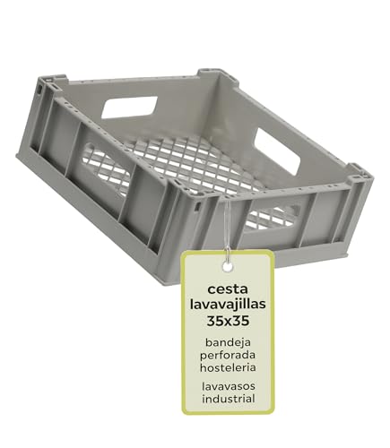 CubetasGastronorm ® Bandeja Plastico Industrial 350x350x110 H mm Lavavasos Lavavajillas Hosteleria Restaurante Apilable Resistente Termico Higienico Secado Rapido Perforado Cocina Profesional OS51787