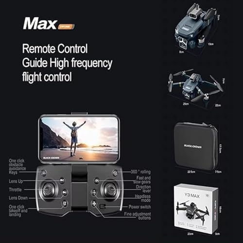 Image of Brushless Drone, Y3 MAX Drone Five Sided Obstacle Avoidance with Dual Battery 4K 1080P HD Dual Camera Gesture Selfie Flips Mode App One Key Headless Mode functionality