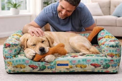 Image of SITSNOOZE XXL Dog Bed (30 to 45kg) for Doberman, Great Dane, Mastiff - Heavy Duty Orthopedic Pet Mattress, Waterproof Washable Big Sofa Lounger, Non-Slip Calming Cushion (Print 18, XXL)