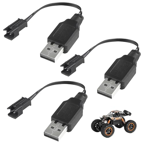 Aihoom 3 Pièces Chargeur Batterie 3.7V USB, pour Batteries Li-ION/LiPo, Indicateur LED Intelligent, SM-2P, Universel et Rapide, Compatible RC Voiture, Bateau,...