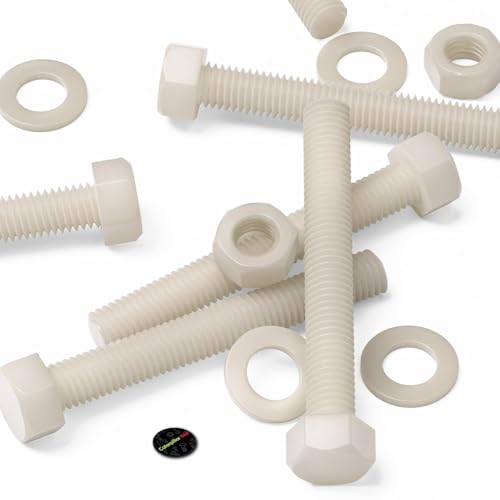 Image of 10 x Natural Colour Nylon, Hex Head, M10 x 75 mm, Plastic Nuts and Bolts, Washers, Hexagon, Nylon, (25 /64 x 2 61 /64 in)